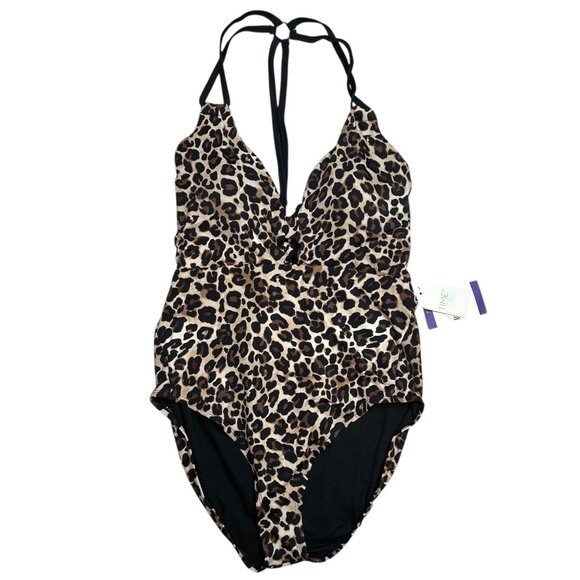NWT Time And Tru Womens XL Leopard Print One Piece Halter Swimsuit Open Back - Picture 16 of 16
